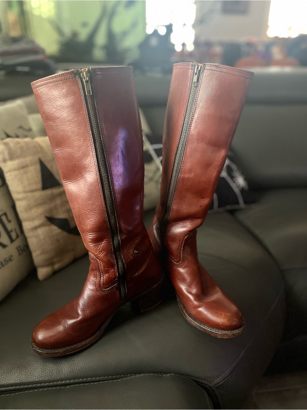 Frye Rare Vintage 1970’s Tall Leather Zip Boots - Chestnut Brown